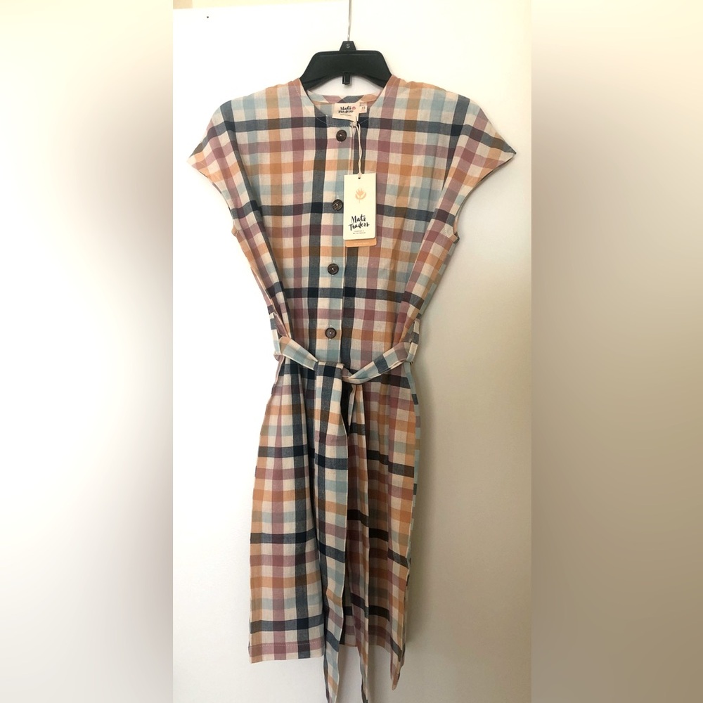 Mata Traders multi gingham cotton shirt dress xs